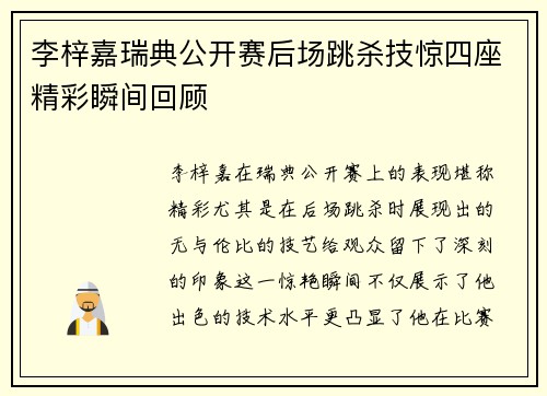 李梓嘉瑞典公开赛后场跳杀技惊四座精彩瞬间回顾