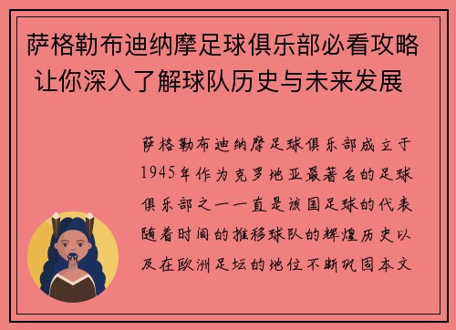 萨格勒布迪纳摩足球俱乐部必看攻略 让你深入了解球队历史与未来发展